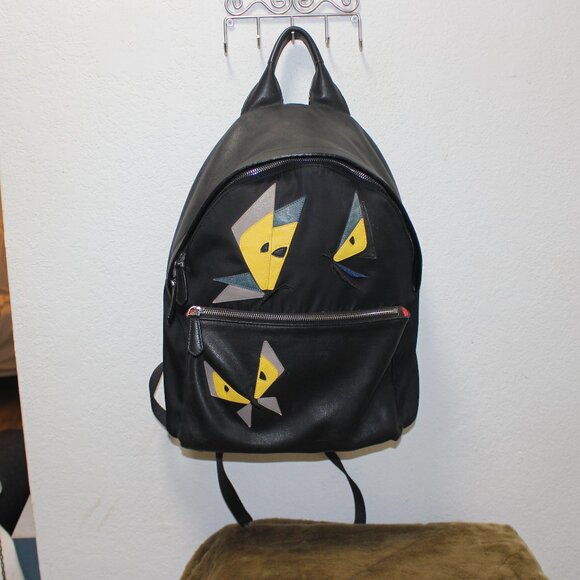 Fendi  Nylon Calfskin Monster Butterfleye Backpack Black Carbone Multicolor - Picture 1 of 8